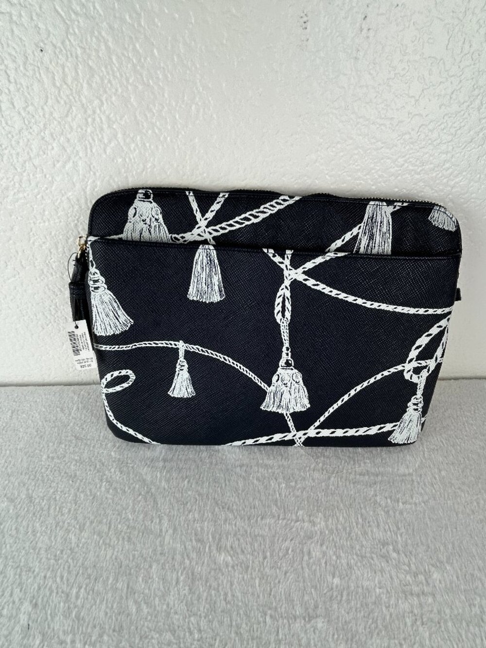 CHICO'S Black/White Tassel Print Tech Bag Cosmetic/Makeup Pouch NWT